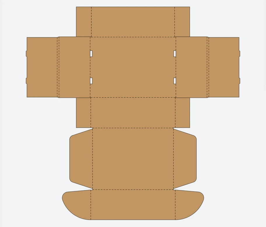 Dieline of a mailer box in the flat editor