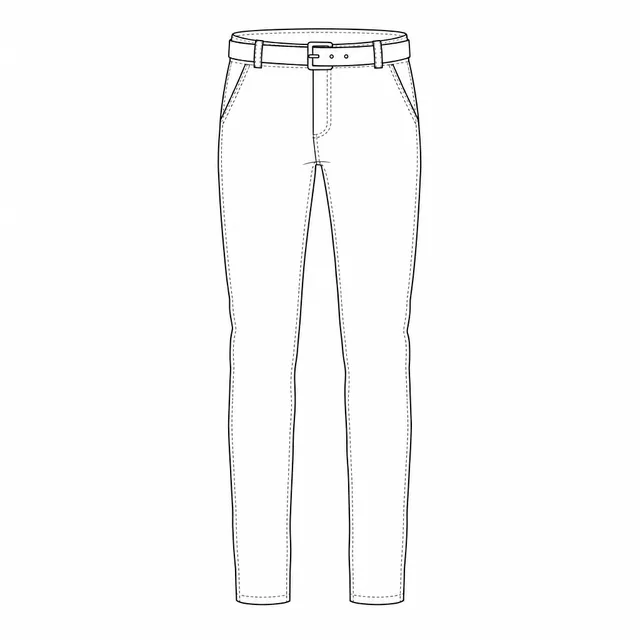 Technical drawing of belted slim-fit pants