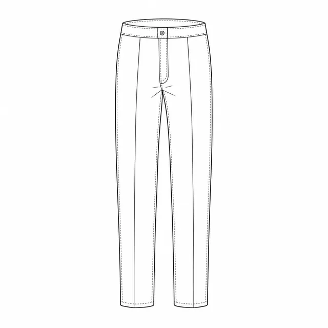 Technical drawing of creased straight-leg trousers