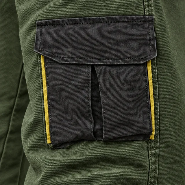 Close-up of denim twill cargo pants