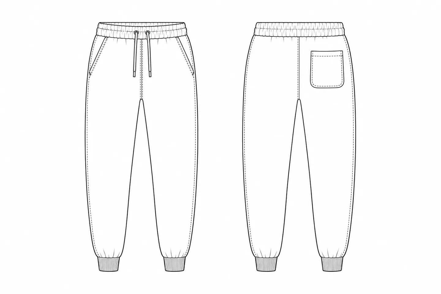 Print areas on jogger sweatpants, front and back