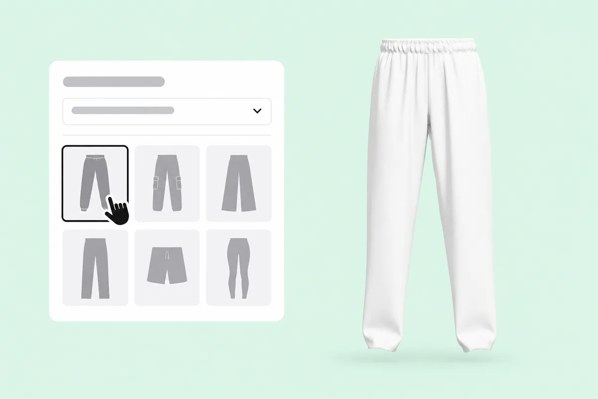 Choosing the relaxed cuffed joggers in the mockup panel