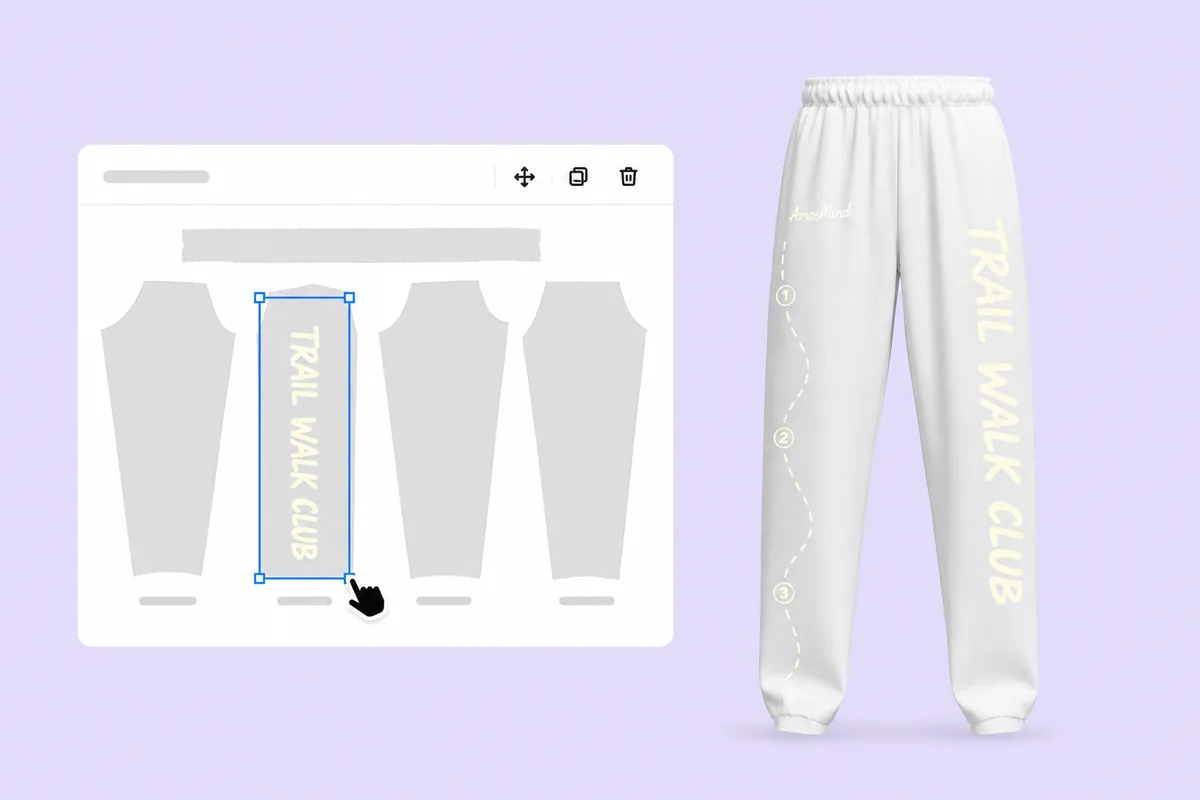 Placing vertical lettering on one leg piece of the joggers