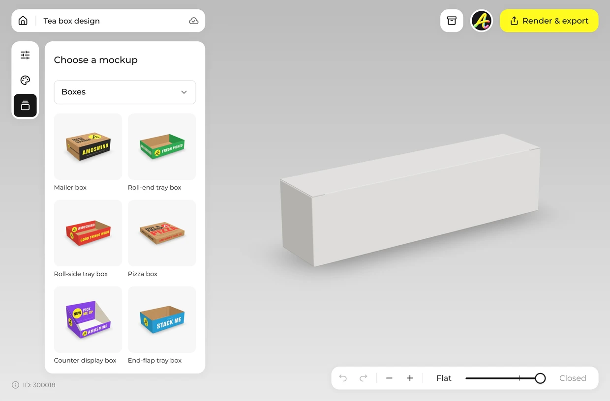 Long box chosen from the mockup list of the 3D editor
