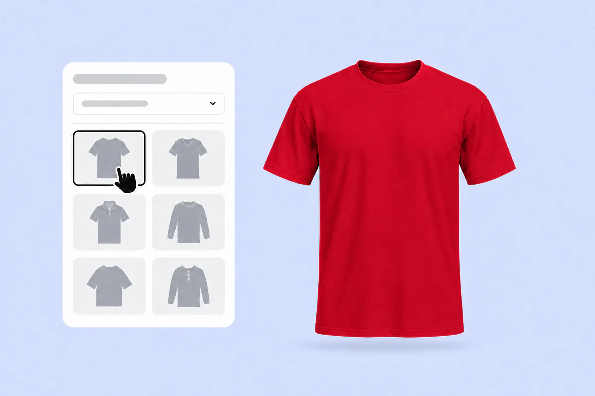 Choosing the classic crew-neck T-shirt in the mockup panel, already in red