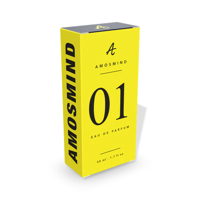 Perfume box mockup with AmosMind artwork