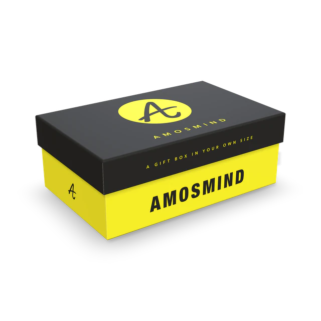 Rigid box mockup with AmosMind artwork