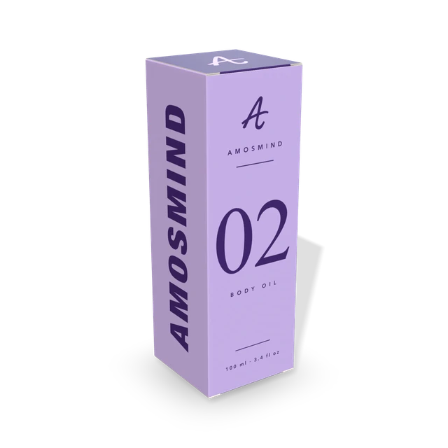 Tall box mockup with AmosMind artwork