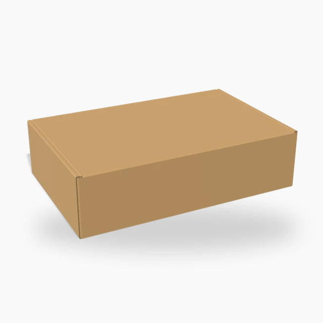 Kraft mailer box with a barcode label on the side