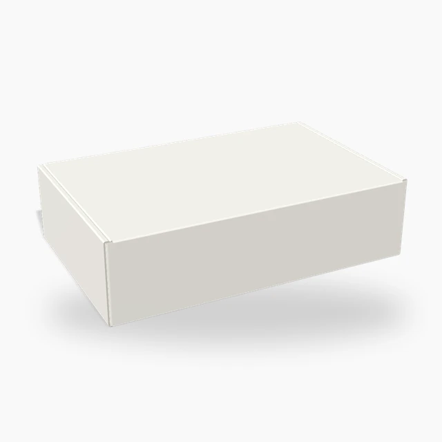 White mailer box with a barcode printed on the side