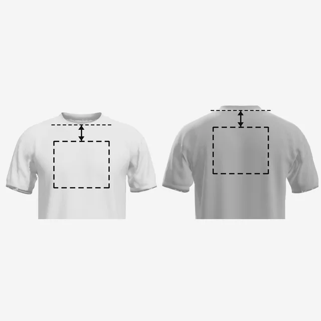 The front and back of a white T-shirt with the same distance measured from the neckline and from the back collar seam