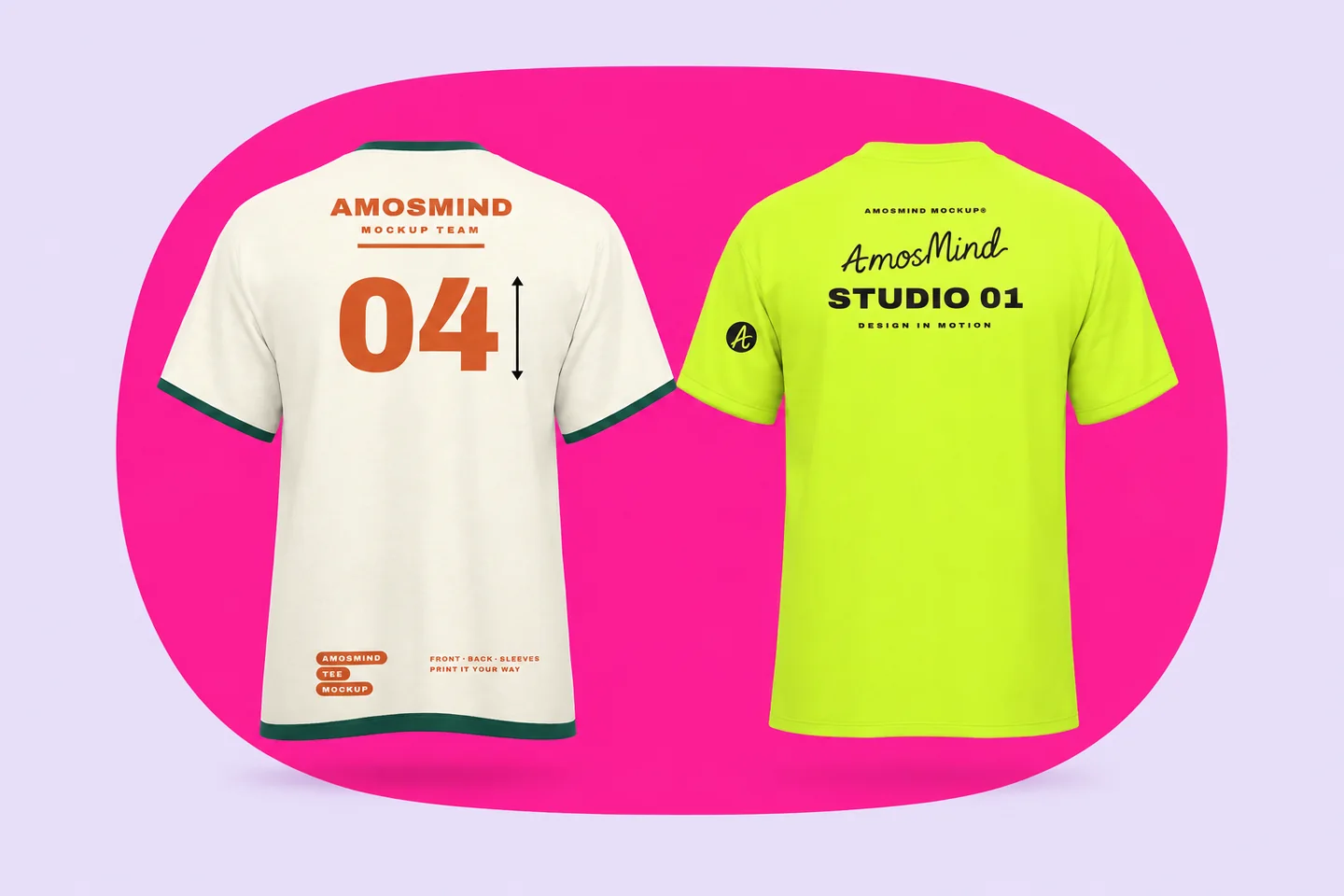 The backs of two T-shirts with large back prints, and an arrow marking the height of a number
