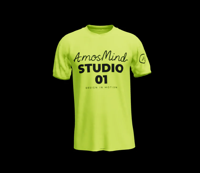 Lime classic crew-neck T-shirt mockup with AmosMind Studio 01 artwork