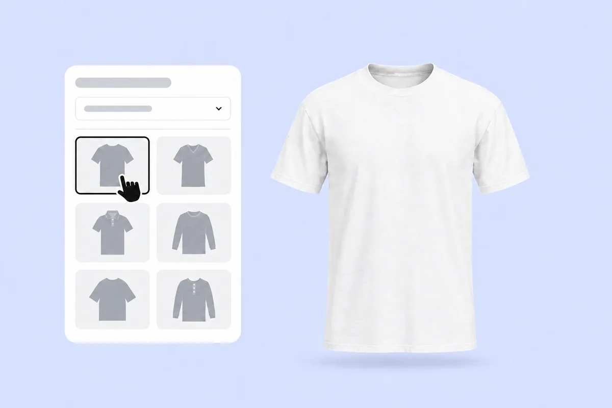 Choosing the classic crew-neck T-shirt in the mockup panel