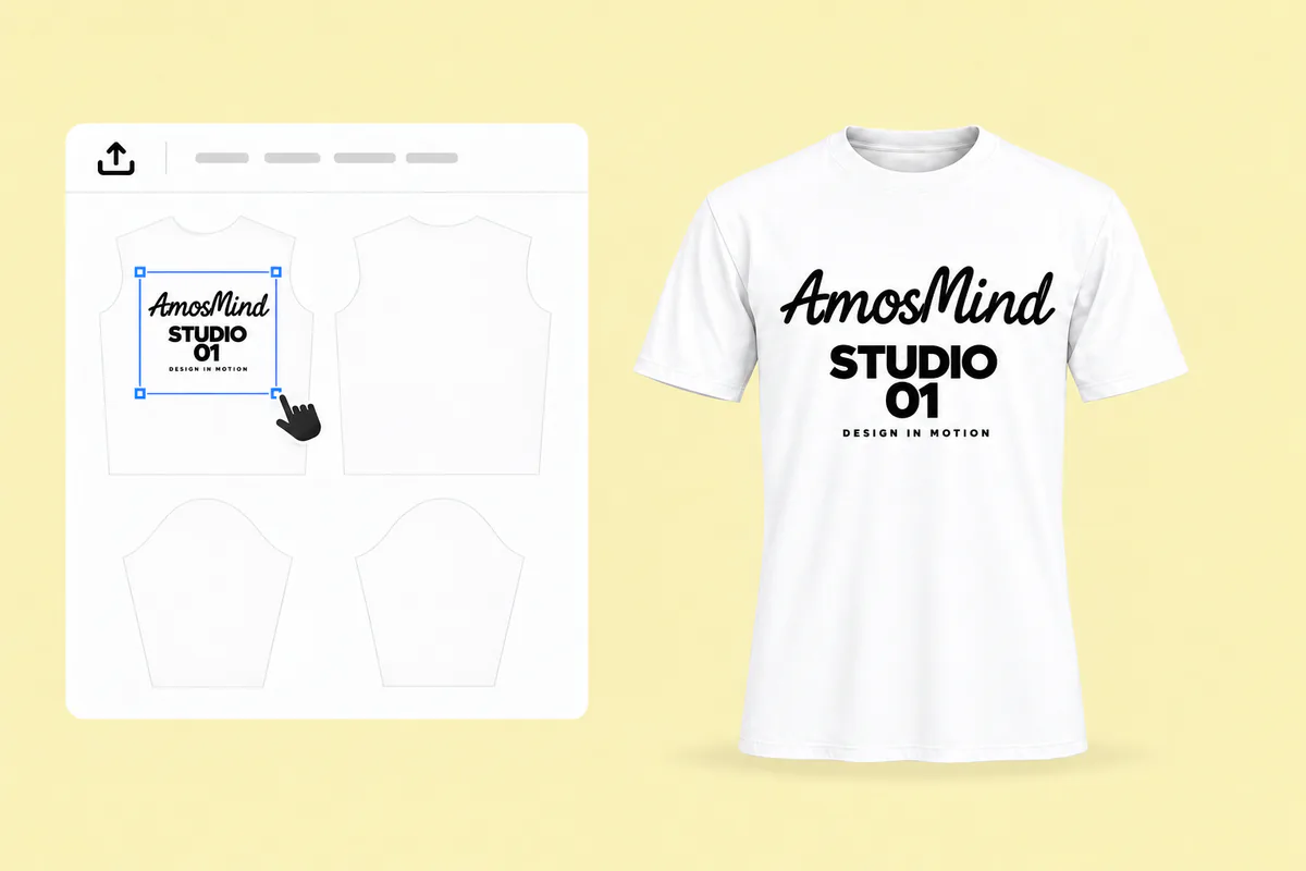 Placing AmosMind artwork on the front piece of the white T-shirt