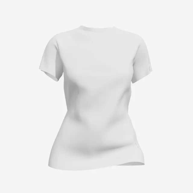 A plain white women's T-shirt with a shaped waist and short sleeves